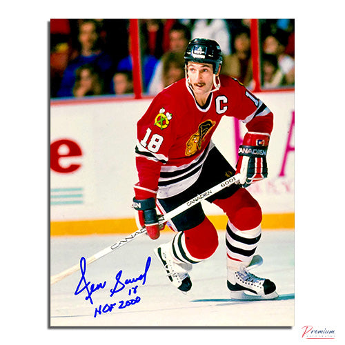 Denis Savard Chicago Blackhawks Signed 8x10 Photograph w/ HOF 2000 Inscription