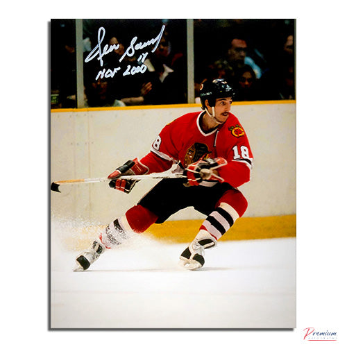 Denis Savard Chicago Blackhawks Signed 8x10 Photograph Snow Spray w/ HOF 2000 Inscription