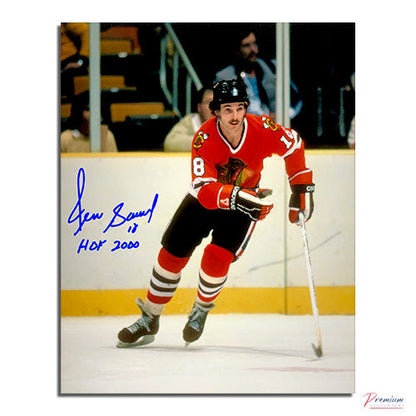 Denis Savard Chicago Blackhawks Signed 8x10 Photograph Skating w/ HOF 2000 Inscription