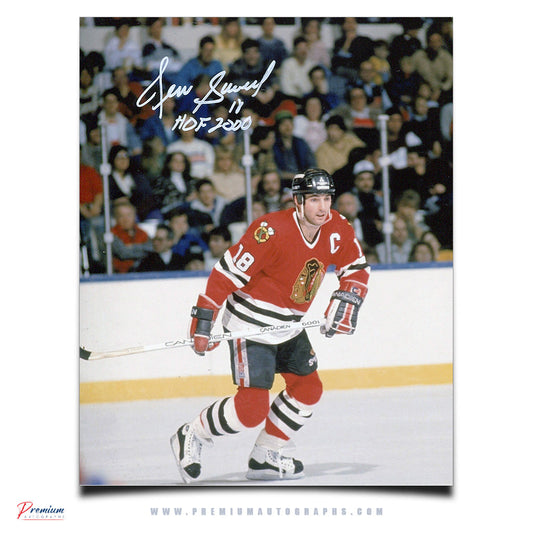 Denis Savard Chicago Blackhawks Signed 8x10 Photograph Skating w/ HOF Inscription