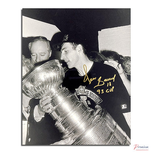 Denis Savard Montreal Canadiens Signed 8x10 Photograph Stanley Cup Locker Room Celebration w/ 93 Cup Inscription