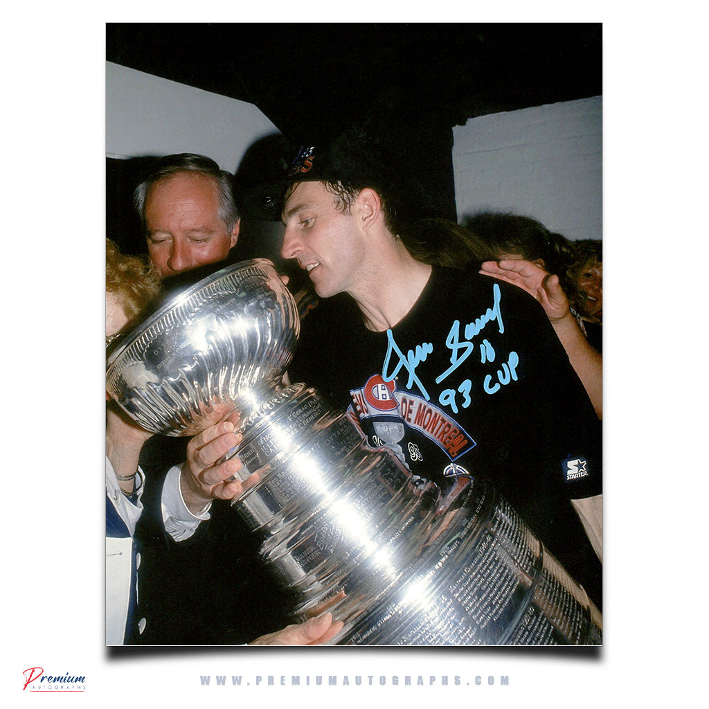 Denis Savard Montreal Canadiens Signed 8x10 Photograph Stanley Cup Celebration w/ 93 Cup