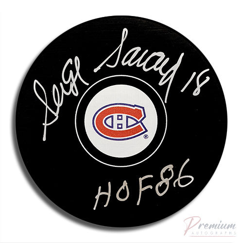 Serge Savard Montreal Canadiens Signed Puck w/ HOF 86 Inscription