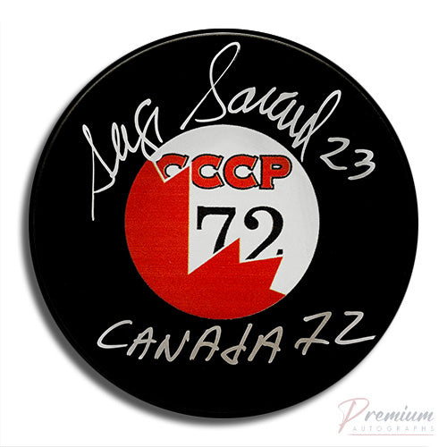 Serge Savard Team Canada Signed Puck w/ Canada 72 Inscription