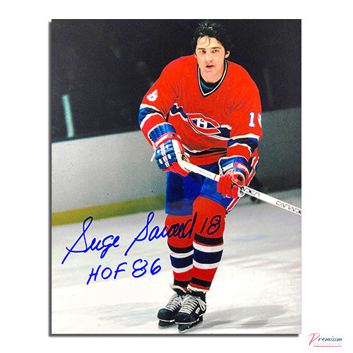 Serge Savard Montreal Canadiens Signed 8x10 Photograph Skating w/ HOF 86 Inscription