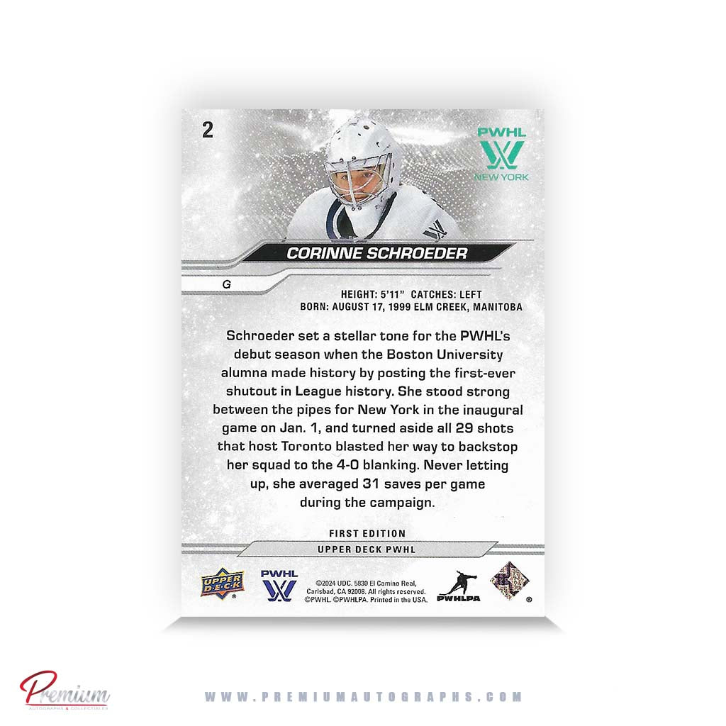 Corinne Schroeder New York Sirens Autographed 2023-24 First Edition Upper Deck PWHL Hockey Card #2