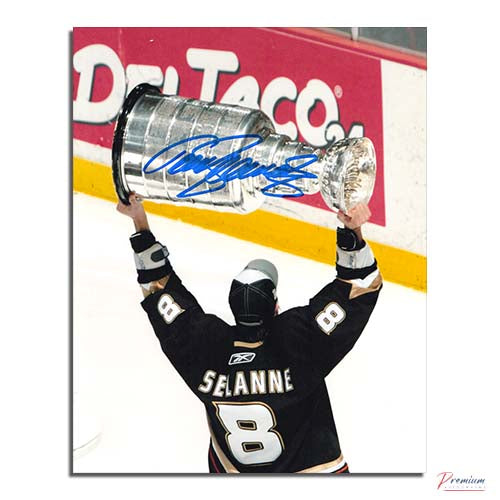 Teemu Selanne Anaheim Ducks Signed, Stanley Cup 8x10 Behind