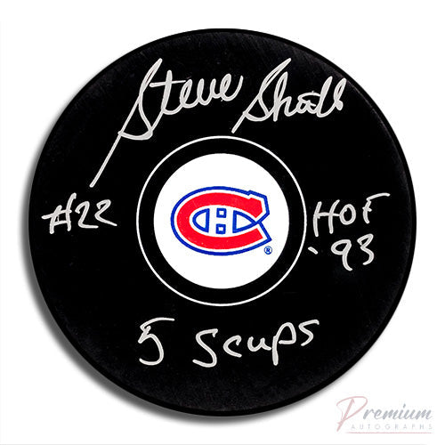 Steve Shutt Montreal Canadiens Signed Puck w/ 5 Cups & HOF 93 Inscription