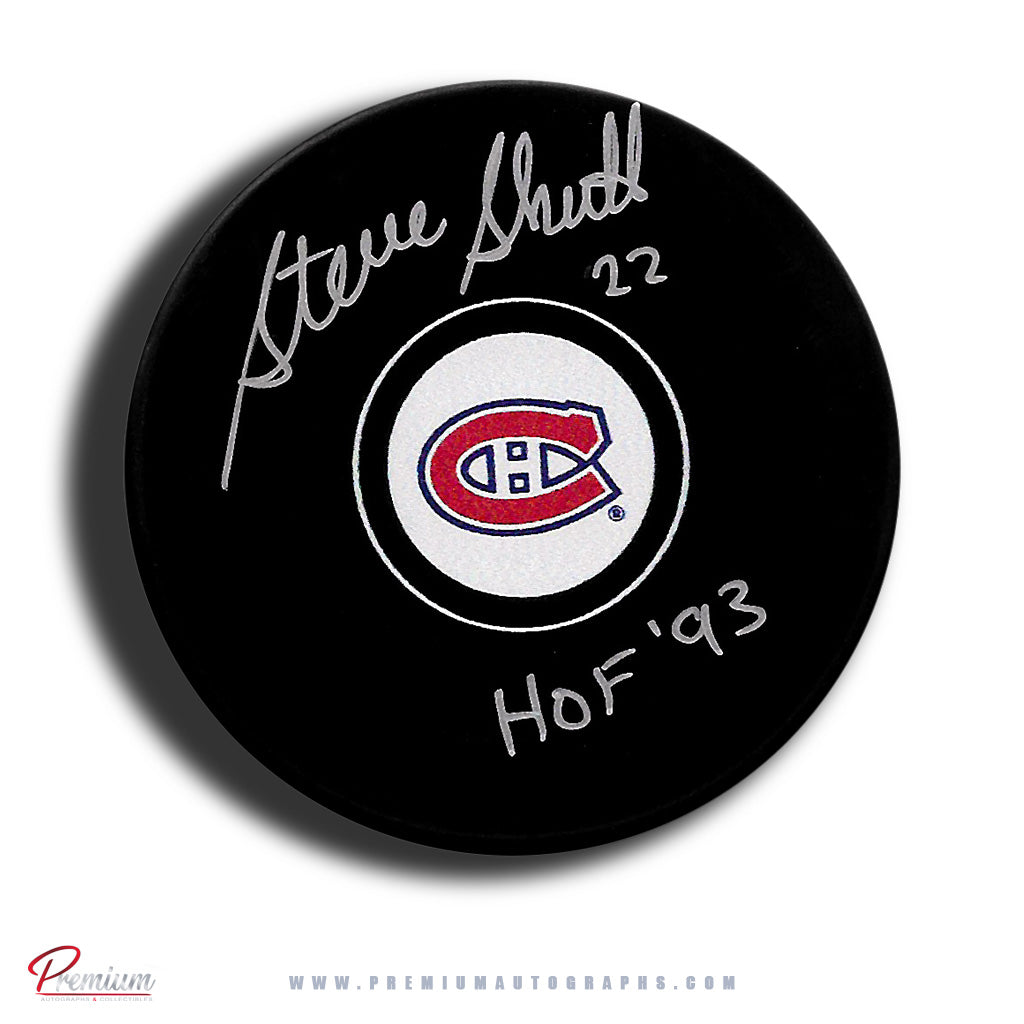Steve Shutt Montrean Canadiens Autographed Puck w/ Hof 93 Inscription