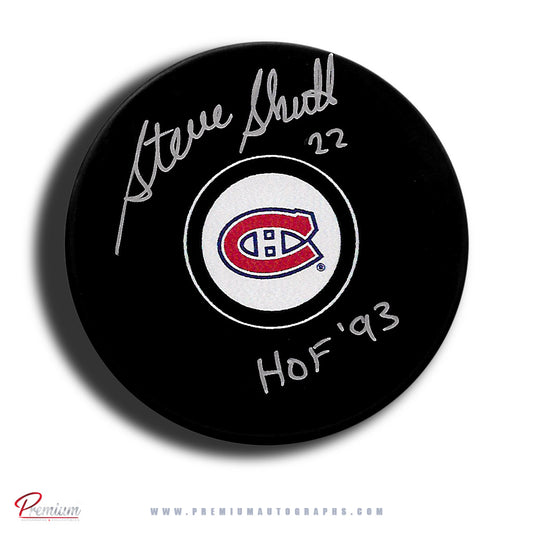 Steve Shutt Montrean Canadiens Autographed Puck w/ Hof 93 Inscription