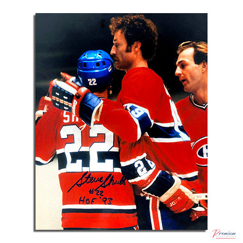 Steve Shutt Montreal Canadiens Signed 8x10 Photograph with Robinson w/ HOF 93 Inscription