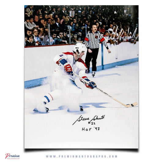 Steve Shutt Montreal Canadiens Signed 16x20 Photograph Snow Spray w/ HOF 93 Inscription