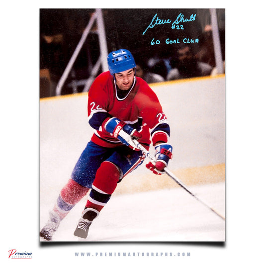 Steve Shutt Montreal Canadiens Signed 16x20 Photograph Battling w/ 60 Goal Club Inscription