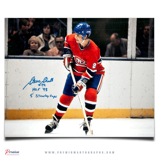 Steve Shutt Montreal Canadiens Signed 16x20 Photograph Skating w/ HOF 93 & 5, Stanley Cup Inscriptions