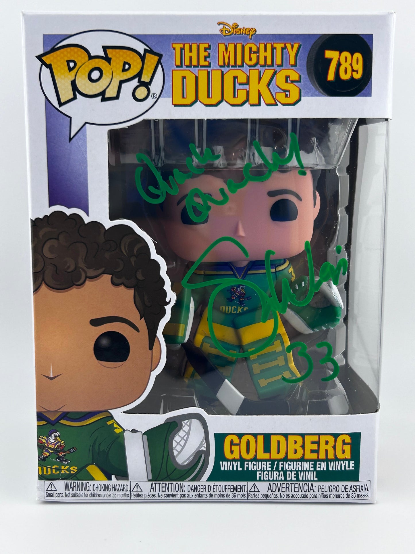 Sean Wiese Autographed The Might Ducks #789 Goldberg Pop Funko Pop w/ Quack, Quack Inscription