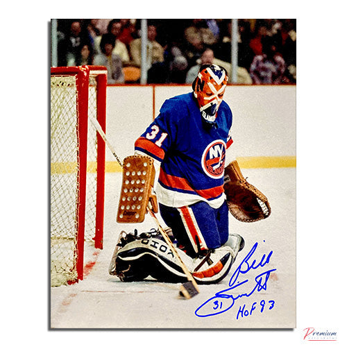 Billy Smith New York Islanders Signed 8x10 Photograph Stick Save w/ HOF 93 Inscription