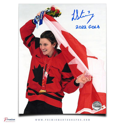 Laura Stacey Team Canada Signed 8x10 Photograph Gold Medal Celebration w/ 2022 Gold Inscription