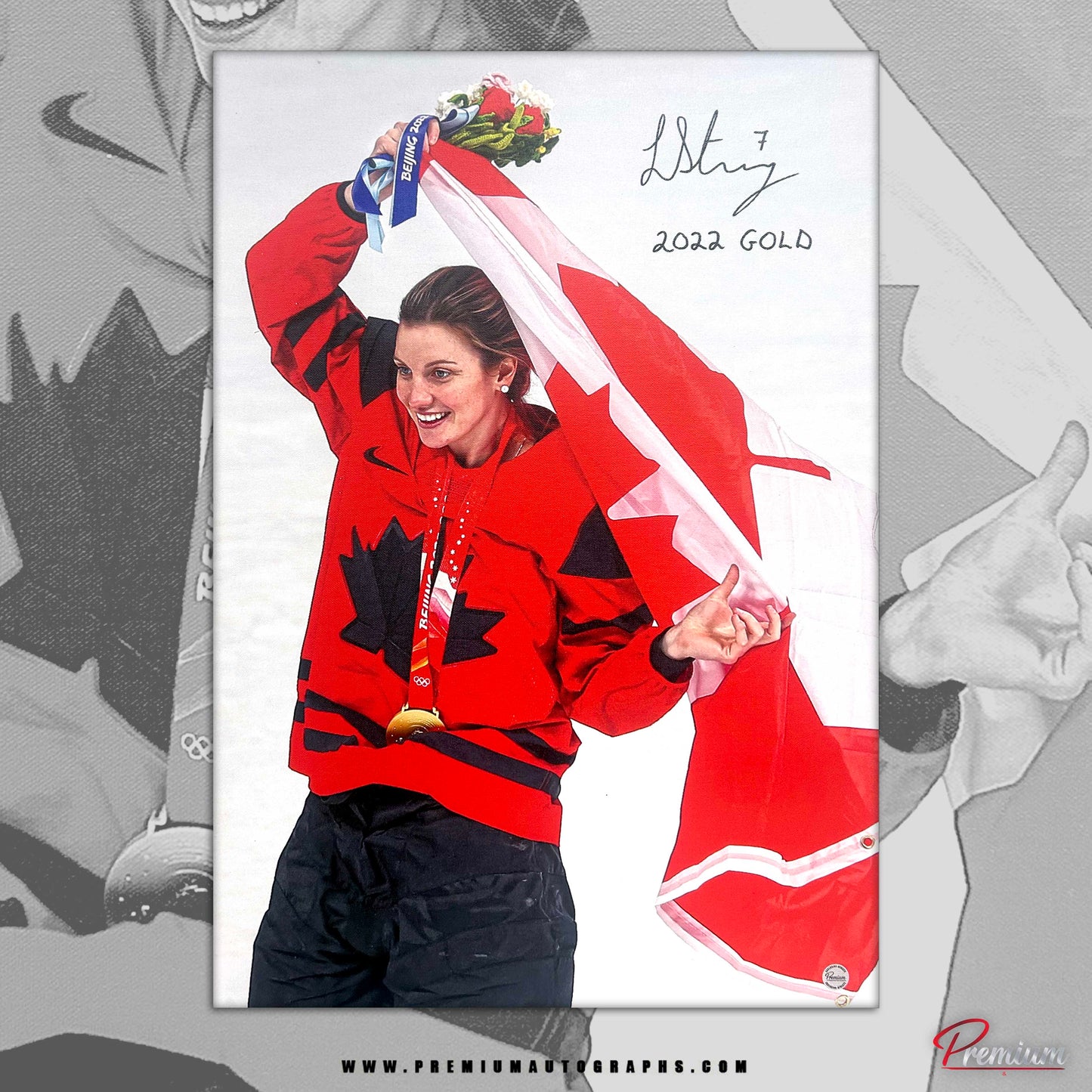 Laura Stacey Team Canada Signed 29"x26" Canvas w/ 2022 Gold Inscription