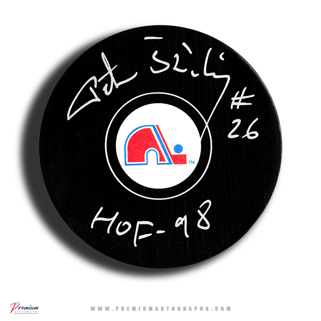 Peter Stastny Quebec Nordiques Signed Puck w/ HOF-98 Inscription