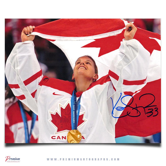 Kim St-Pierre Team Canada Signed 8x10 Photograph Flag Celebration