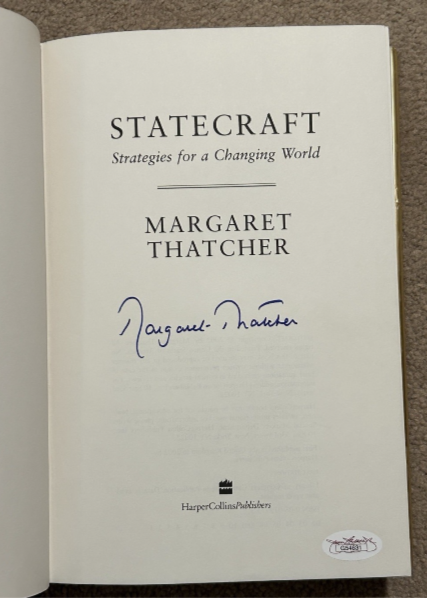 Margaret Thatcher Signed Hardcover Book – Statecraft – JSA Certified