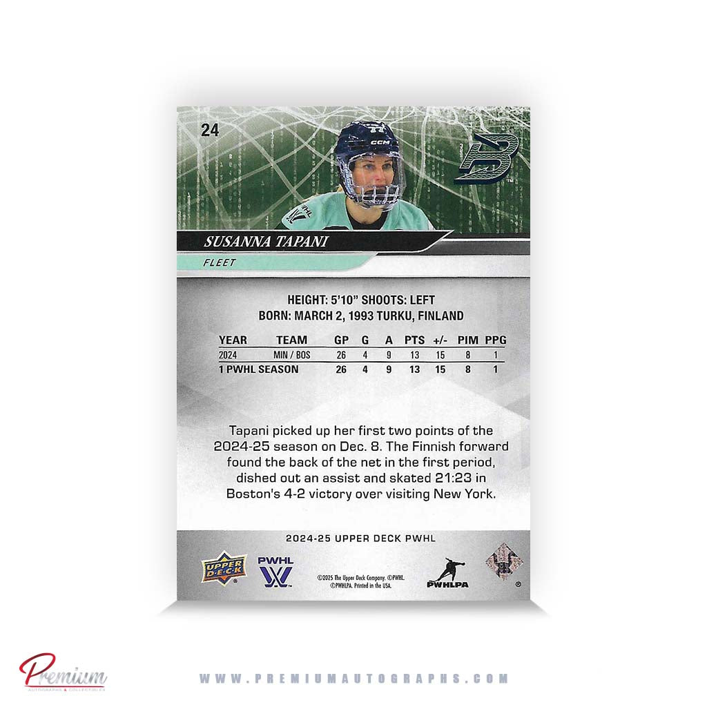 Susanna Tapani Boston Fleet Autographed 2024-25 Upper Deck PWHL Hockey Card #24