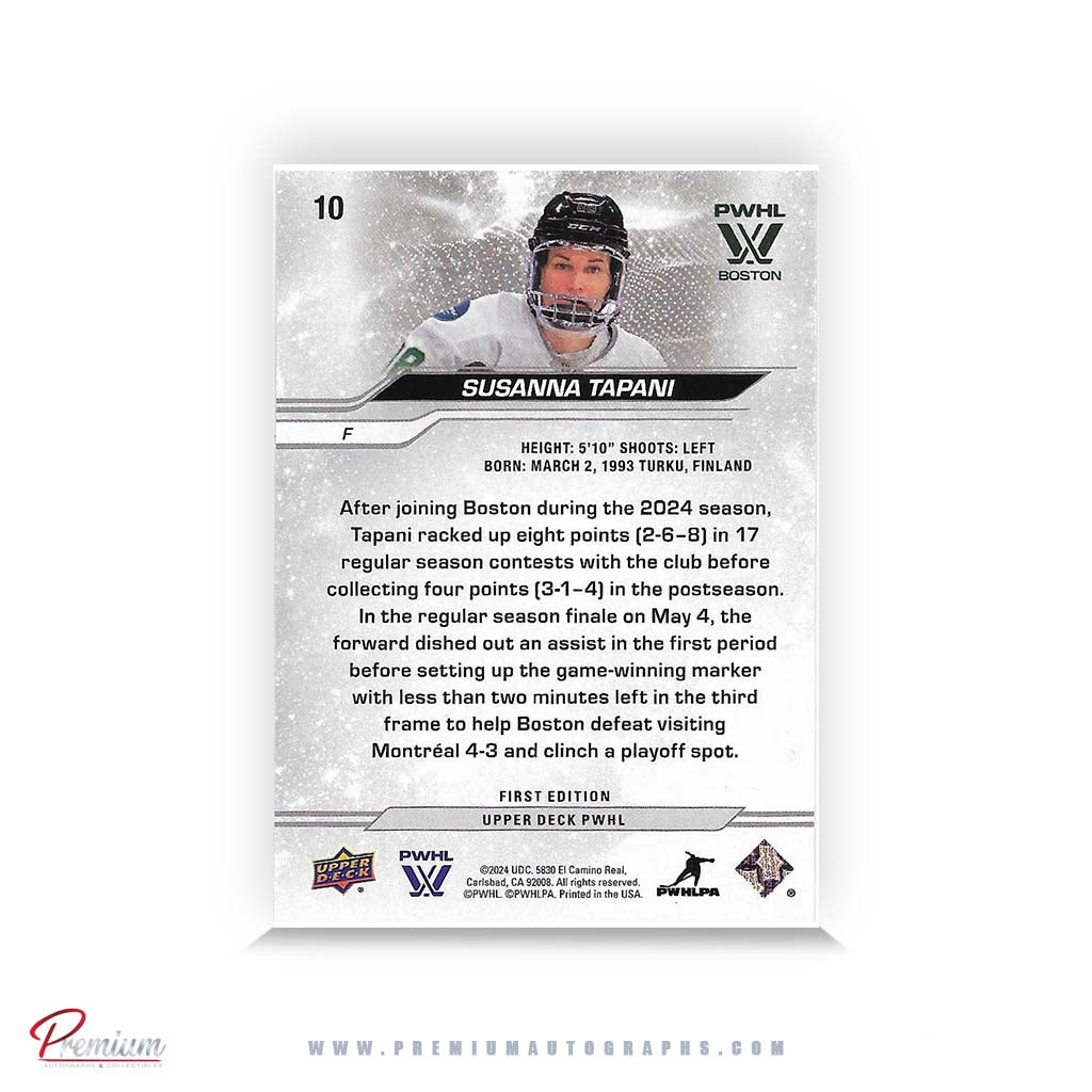 Susanna Tapani Boston Fleet Autographed 2023-24 Upper Deck PWHL Hockey Card #10