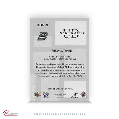 Susanna Tapani Boston Fleet Autographed 2024-25 Upper Deck PWHL Hockey Card UD Portraits #UDP-1
