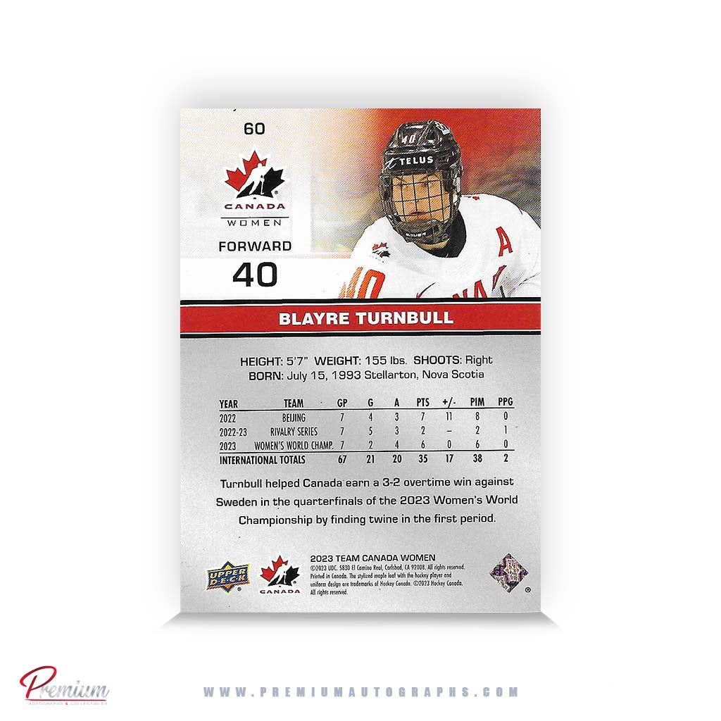 Blayre Turnbull Team Canada Autographed 23-25 Upper Deck Woman Hockey Card #60 Rose Gold Parallel