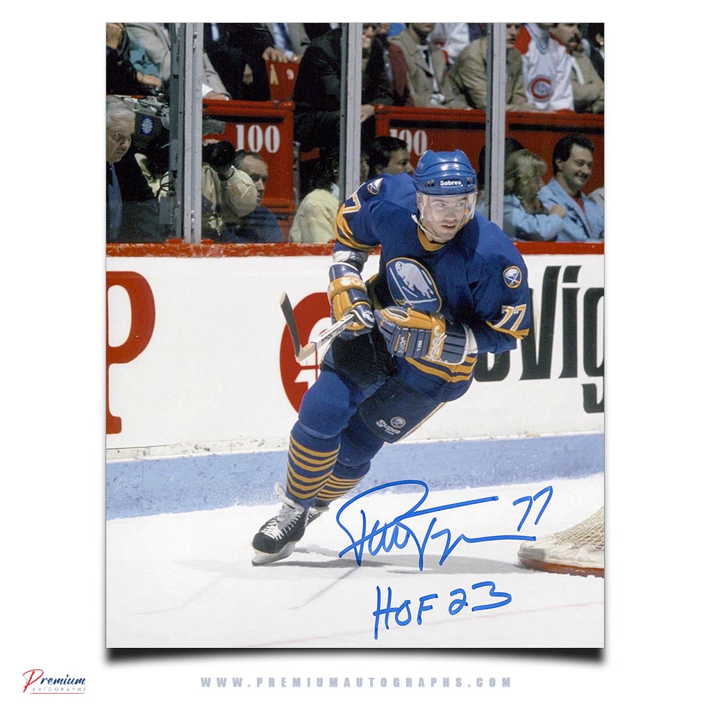 Pierre Turgeon Buffalo Sabres Signed 8x10 Photograph Around the Net w/ HOF Inscription