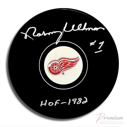 Norm Ullman Detroit Red Wings Signed Puck w/ HOF 1982 Inscription