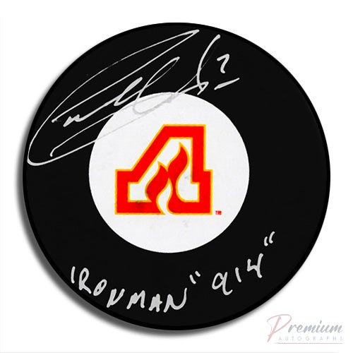 Garry Unger Atlanta Flames Signed Puck w/  Ironman 914 Inscription