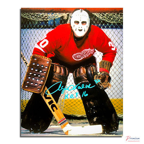 Rogie Vachon Detroit Red Wings Signed 8x10 Photograph Happy Face Mask w/ HOF 16 Inscription