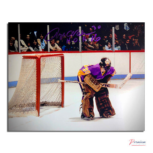 Rogie Vachon Los Angeles Kings Signed 8x10 Photograph Focused w/ HOF 16 Inscription