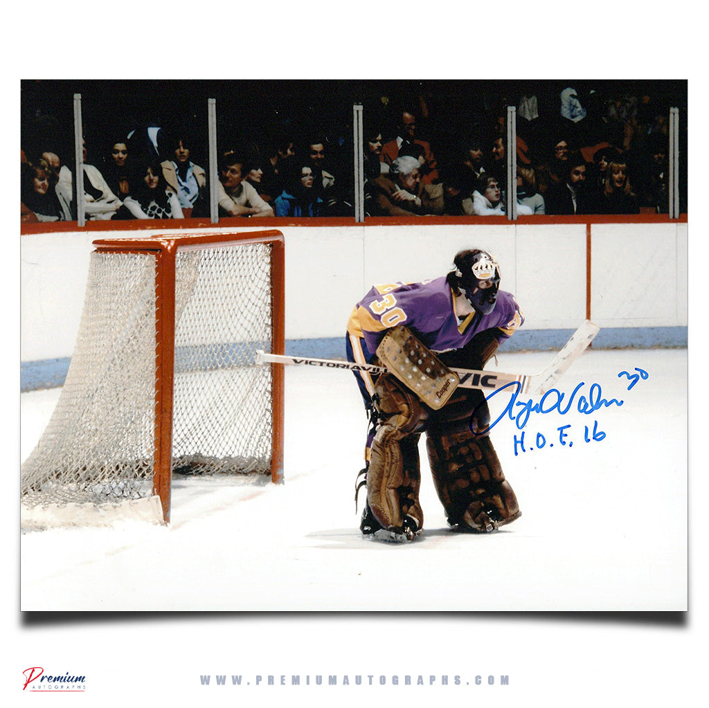 Rogie Vachon Los Angeles Kings Signed 8x10 Photograph Top of the Crease w/ HOF 16 Inscription