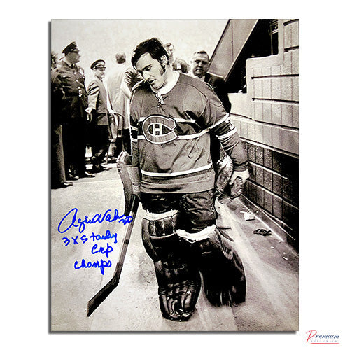 Rogie Vachon Montreal Canadiens Signed 8x10 Photograph w/ 3x Stanley Cup Champs Inscription