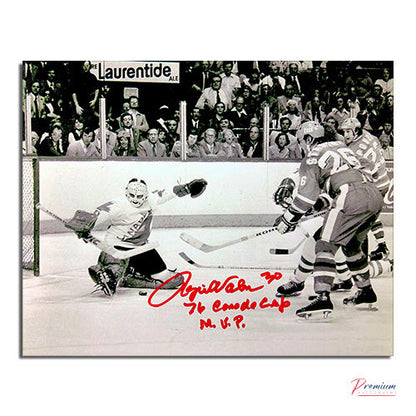 Rogie Vachon Team Canada signed 8x10 Photograph w/ 76 Canada Cup MVP Inscription