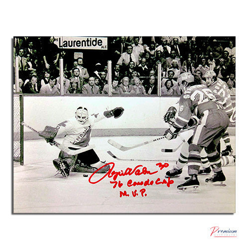 Rogie Vachon Team Canada signed 8x10 Photograph w/ 76 Canada Cup MVP Inscription