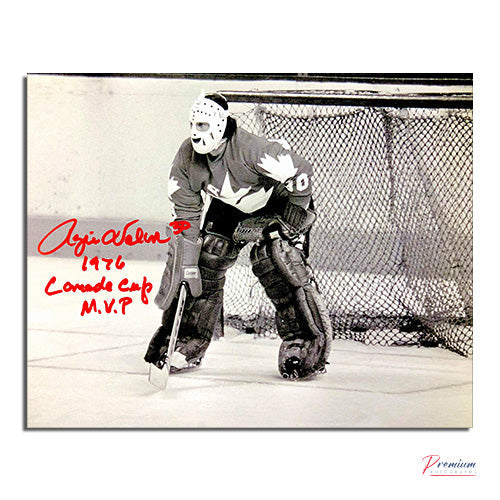 Rogie Vachon Team Canada signed 8x10 Photograph w/ 76 Canada Cup MVP Inscription