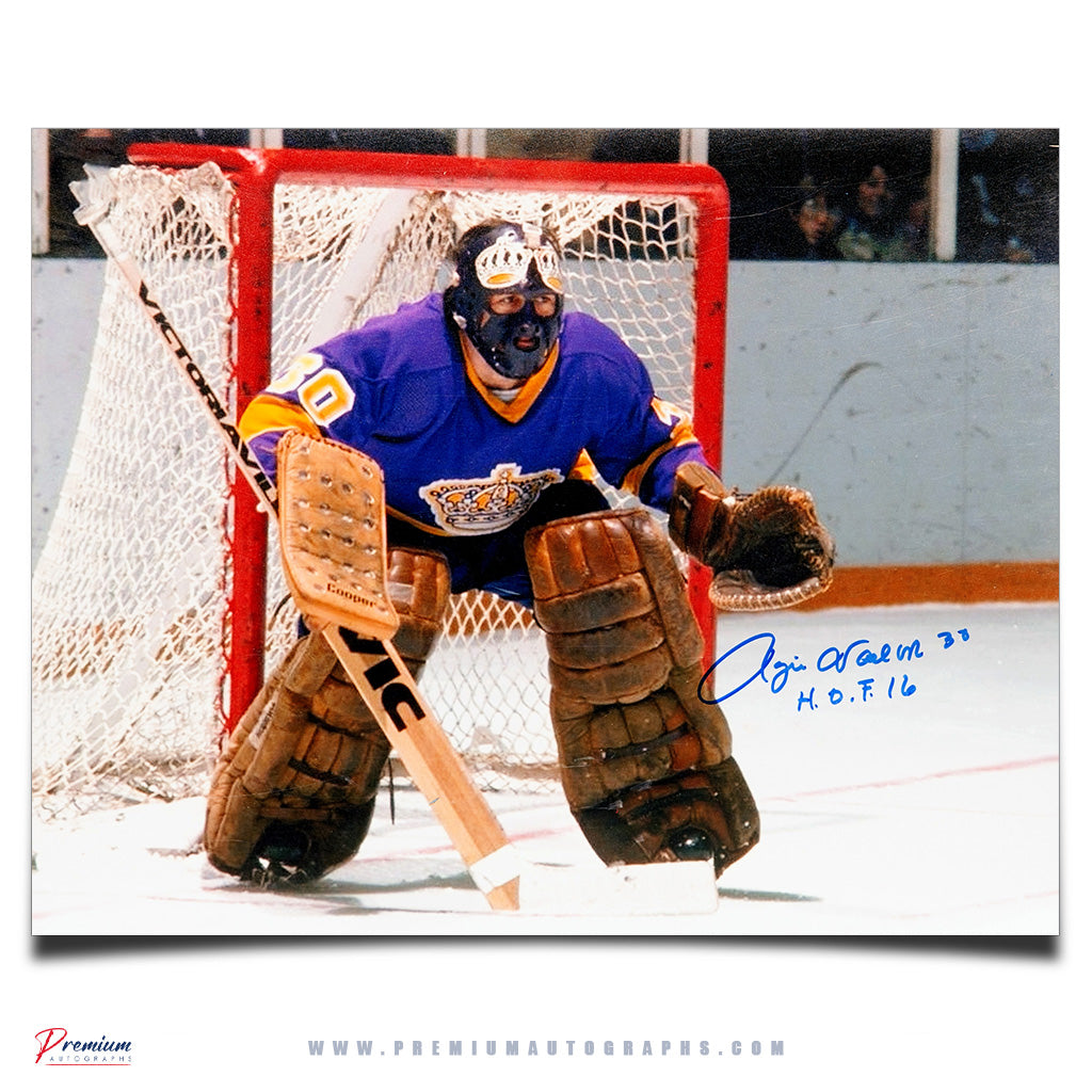 Rogie Vachon Los Angeles Kings Signed 11x14 Photograph In the Net w/ HOF 16 Inscription