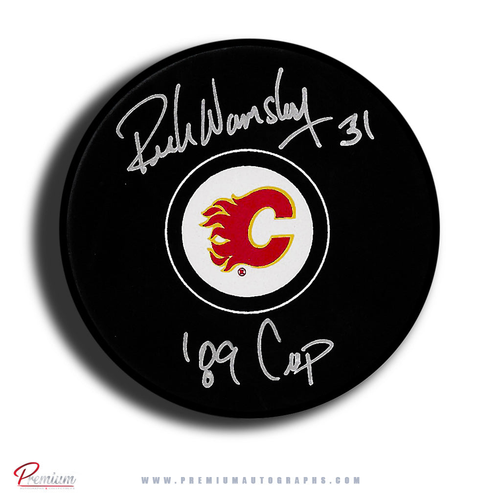 Rick Wamsley Calgary Flame Autographed Puck w/ 89 Cup Inscription