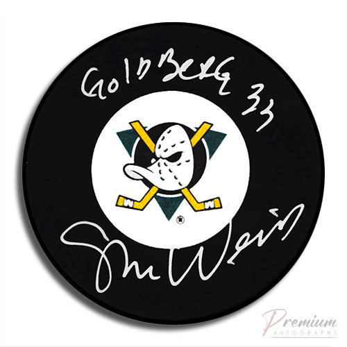 Shaun Weiss Anaheim Mighty Duck Signed Puck w/ Goldberg Inscription