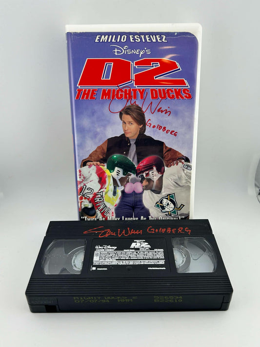 Sean Weise Walt Disney D2 The Might Ducks Autographed on Cover & VHS Tape w/ Goldberg Inscription