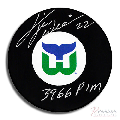 Tiger Williams Hartford Whalers Signed Puck w/ 3966 PIM Inscription