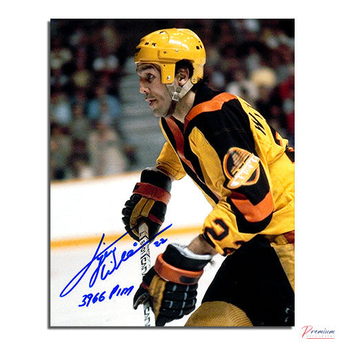 Tiger Williams Vancouver Canucks Signed 8x10 Photograph w/ 3966 PIM Inscription