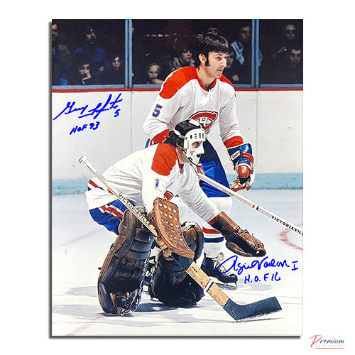 Rogie Vachon & Guy Lapointe Montreal Canadiens Signed 8x10 Photograph w/ HOF Inscriptions