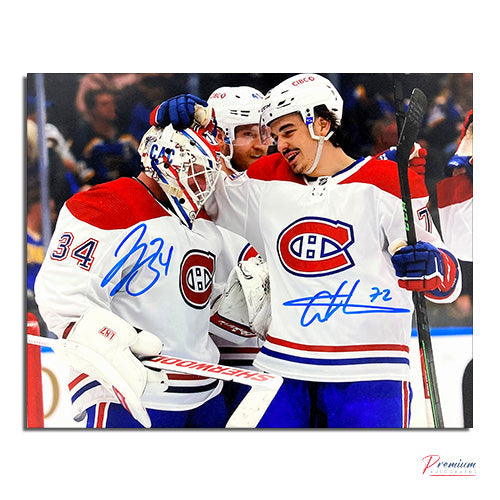 Jake Allen & Arber Xhekaj Montreal Canadiens Signed 8x10 Photograph Celebration