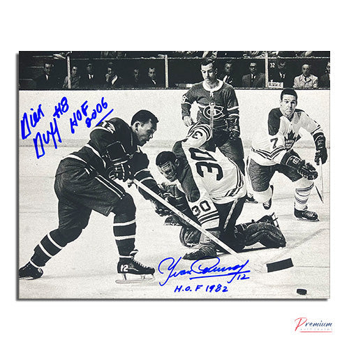 Dick Duff & Yvan Cournoyer Montreal Canadiens Signed 8x10 Photograph Teammates w/ HOF Inscriptions