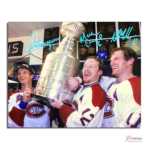 Guy Carbonneau, Mike Keane & Kirk Muller Montreal Canadiens Signed 8x10 Photograph Locker Stanley Cup Celebration