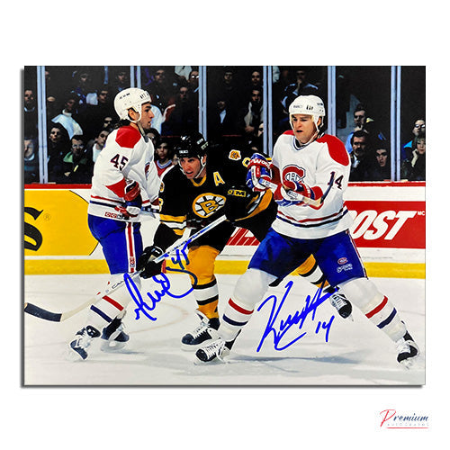 Gilbert Dionne & Kevin Haller Montreal Canadiens Signed 8x10 Photograph Battling Vs. Bruins